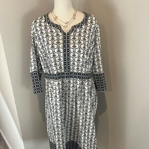 Ellos Black and White Sheath Dress with Cuffed 3/4 Sleeves size 14/16